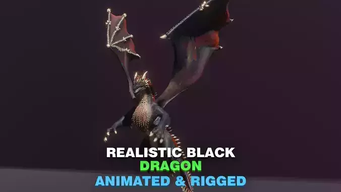 Realistic Black Dragon Animated 3D Model Low-poly 3D model