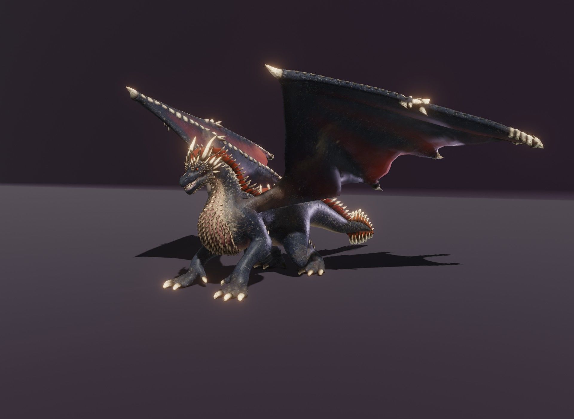 Realistic Black Dragon Animated 3D Model Low-poly 3D model_22