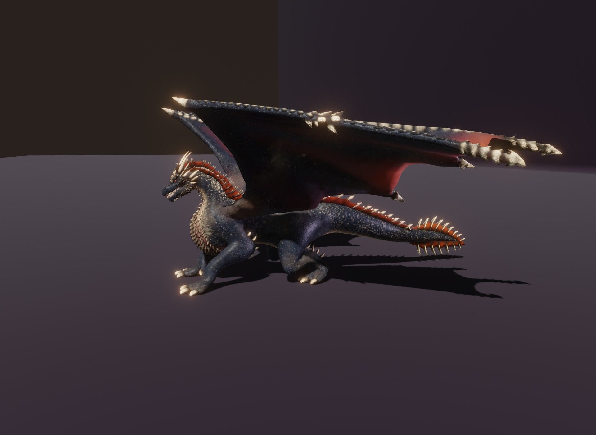 Realistic Black Dragon Animated 3D Model Low-poly 3D model_10