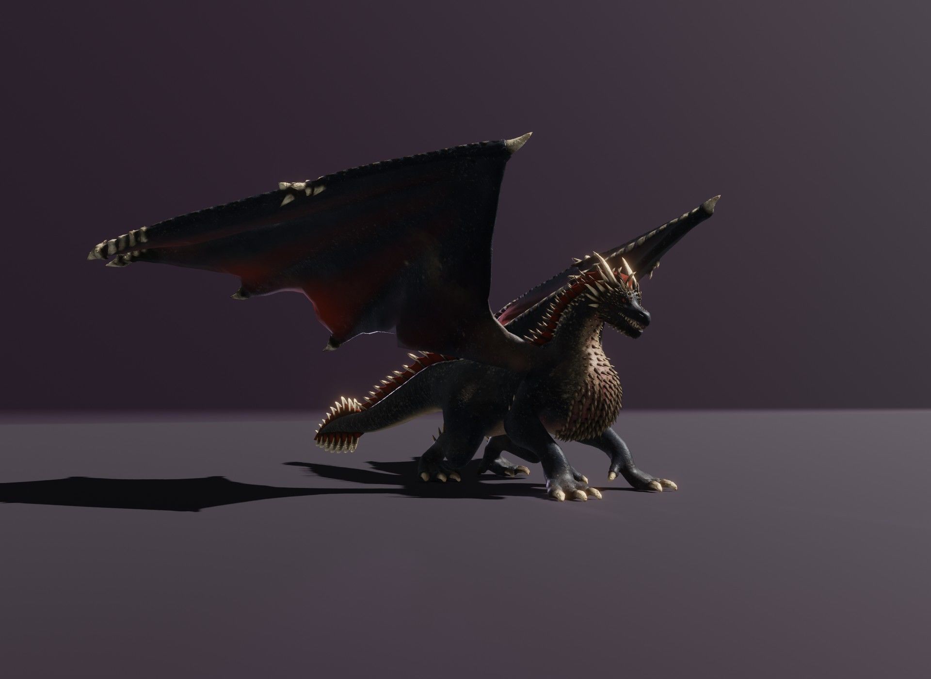 Realistic Black Dragon Animated 3D Model Low-poly 3D model_17