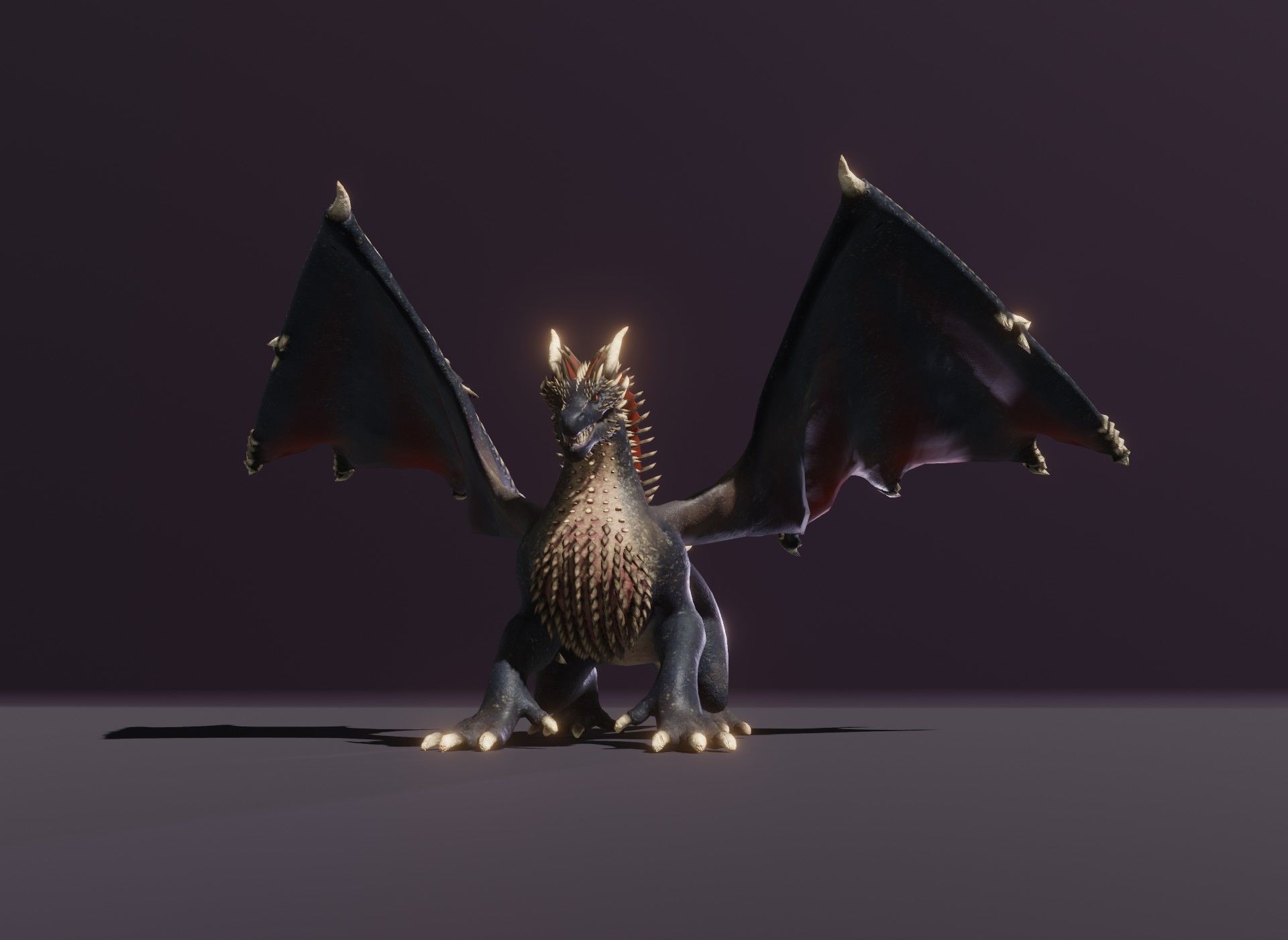 Realistic Black Dragon Animated 3D Model Low-poly 3D model_11