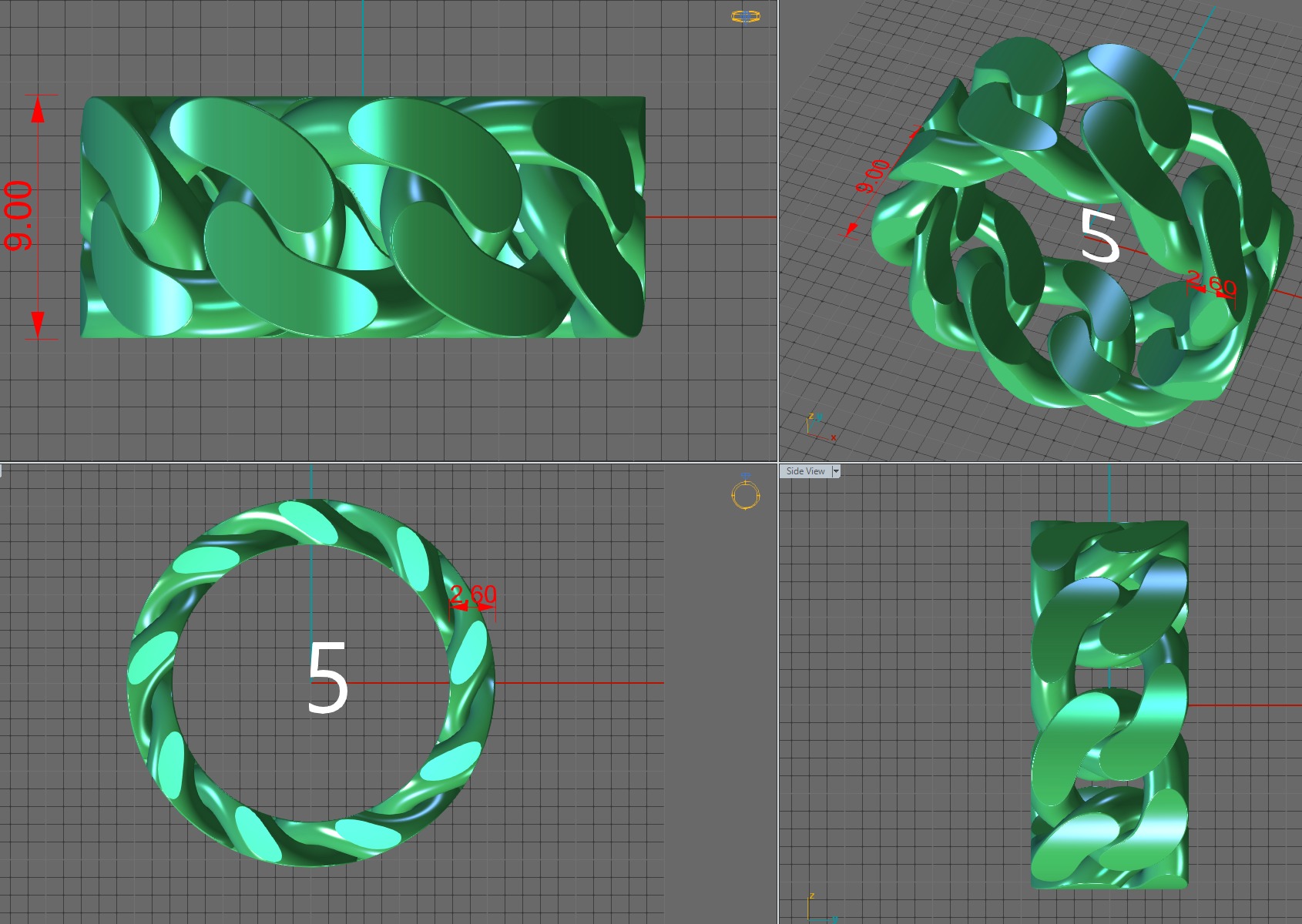 Cuban Chain Ring Wide 9mm 3D print model_16