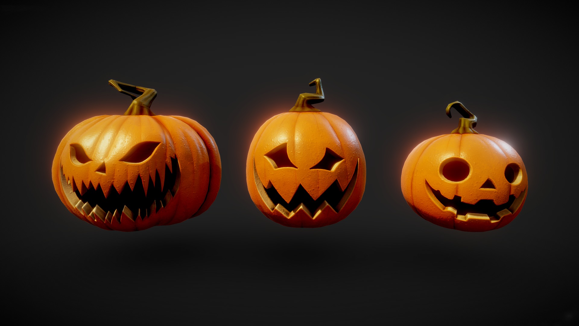 Halloween Pumpkins - Group 2 Low-poly 3D model_1