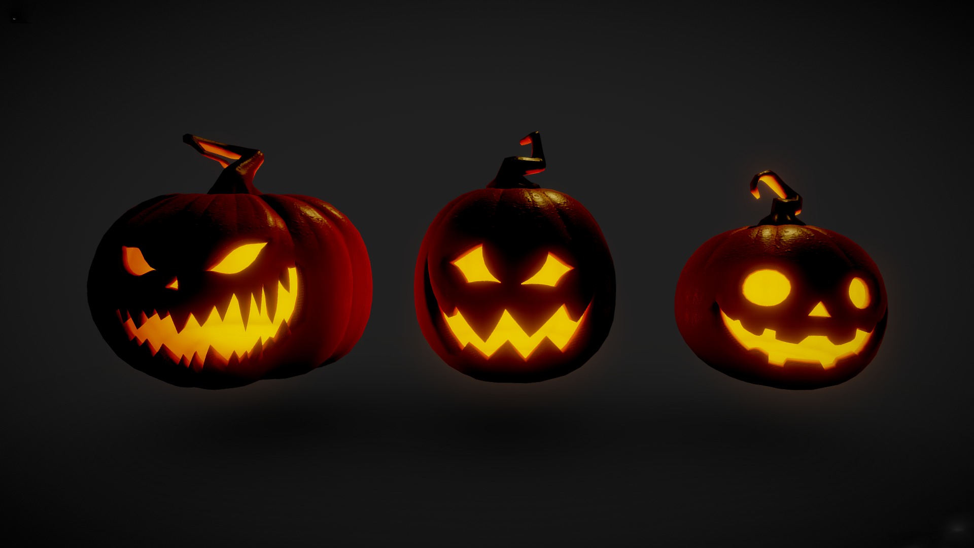 Halloween Pumpkins - Group 2 Low-poly 3D model_2
