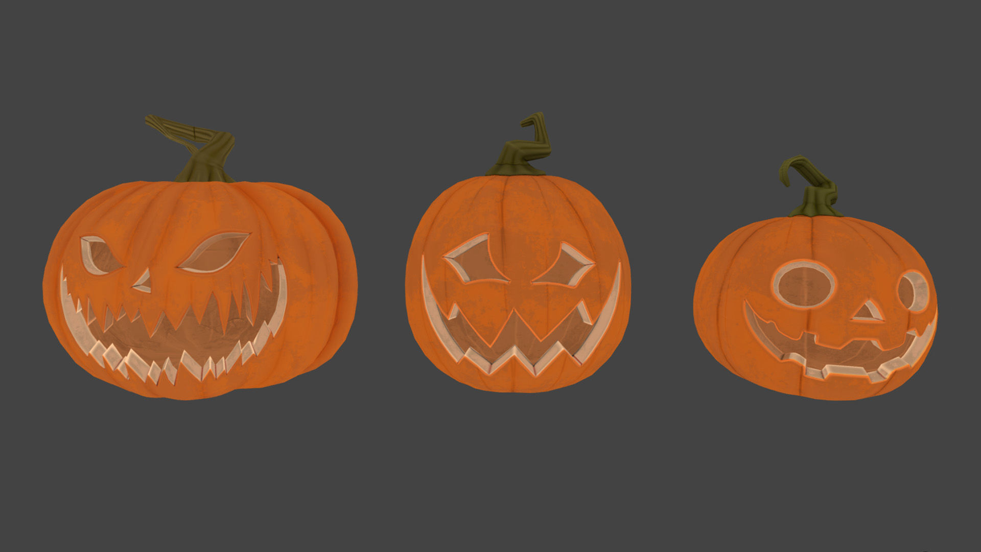 Halloween Pumpkins - Group 2 Low-poly 3D model_3
