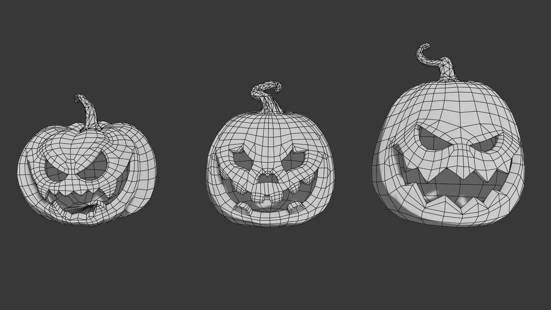 Halloween Pumpkins - Group 3 Low-poly 3D model_6