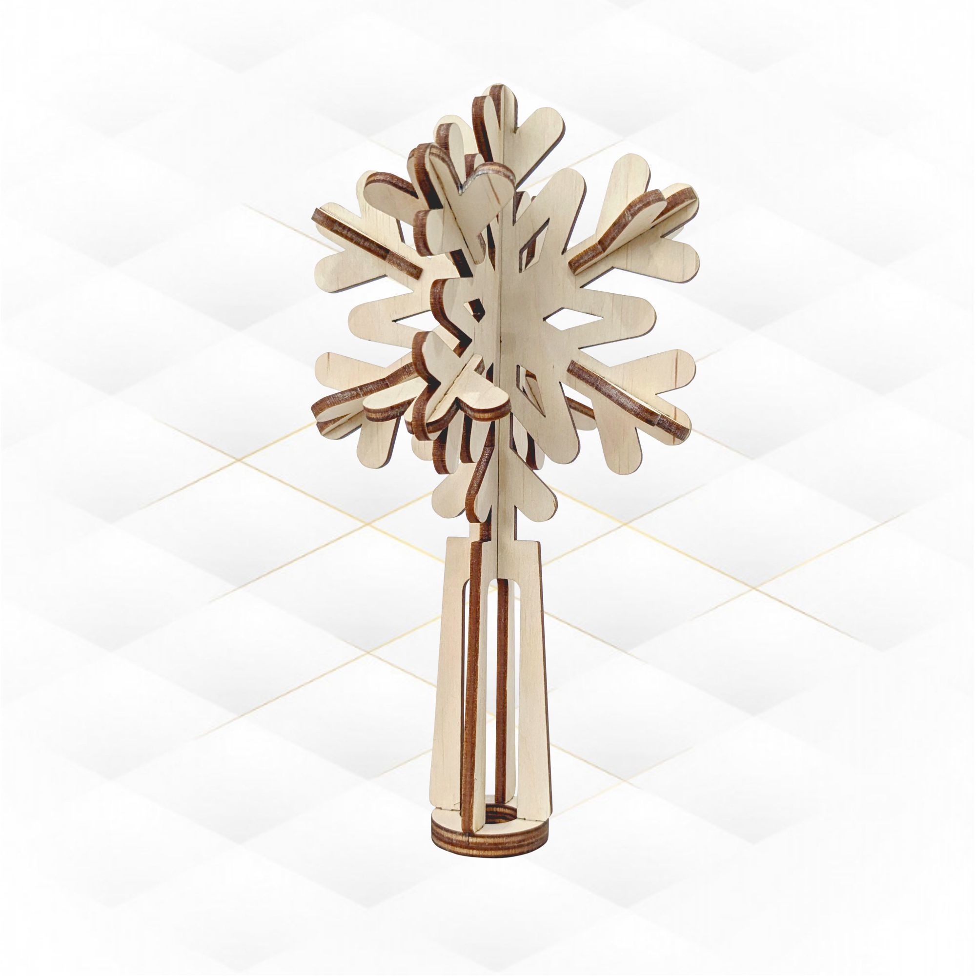 Christmas Tree Topper snowflake laser cut design 3D print model_4