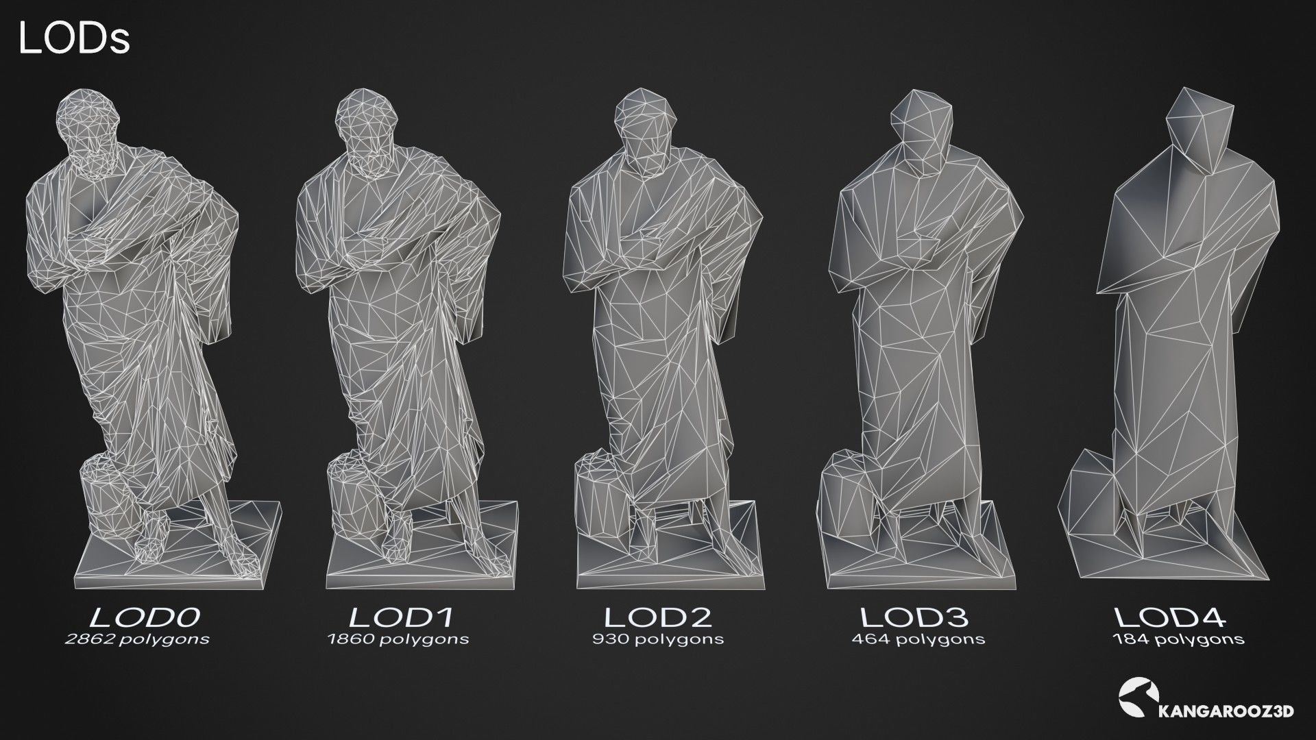 Sophocles Antique Statue - White Marble Low-poly 3D model_14