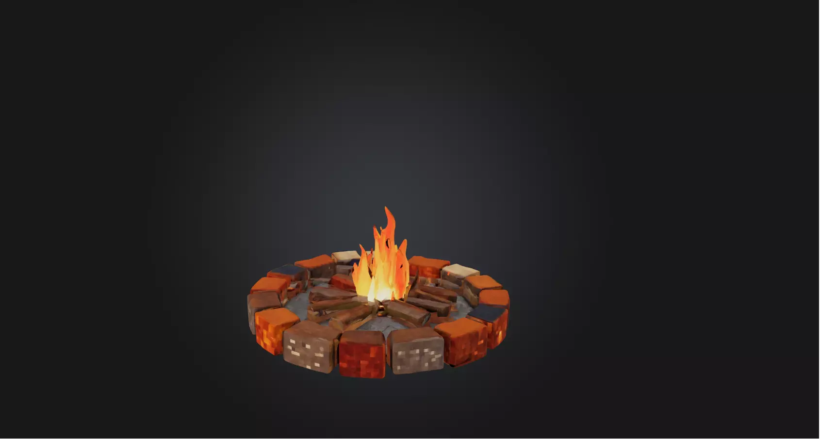 Blocky Campfire Low-poly 3D model_0