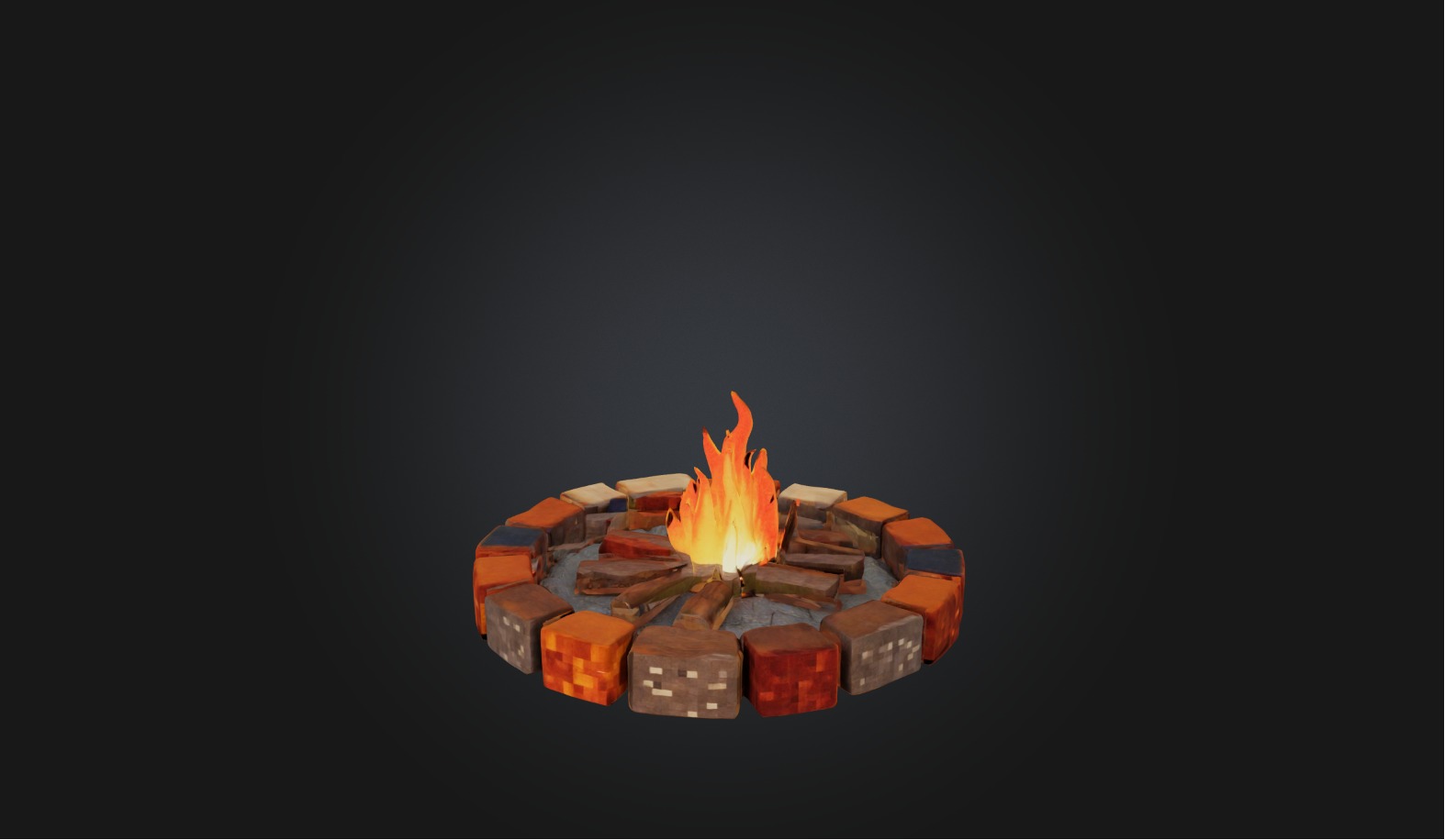Blocky Campfire Low-poly 3D model_3