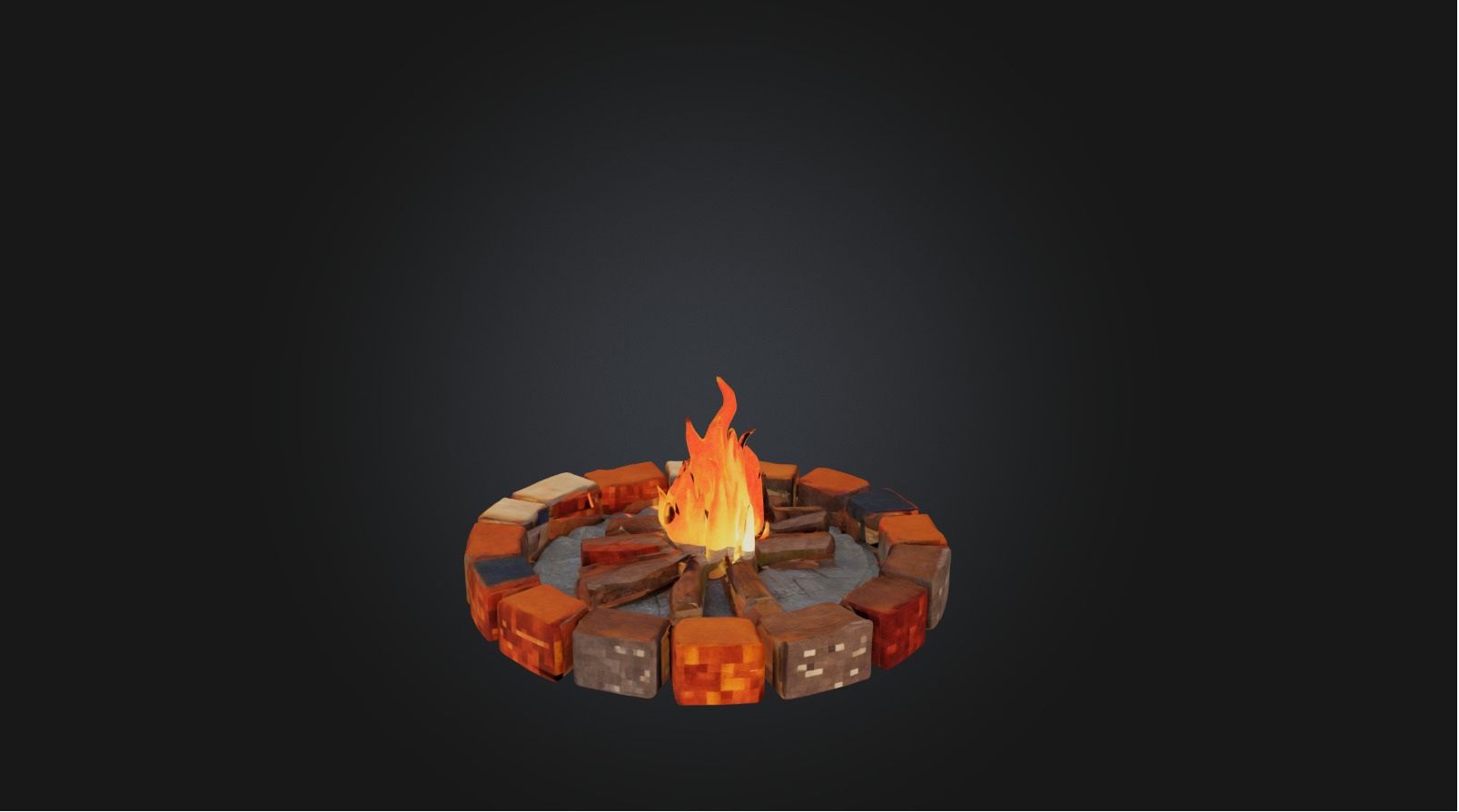 Blocky Campfire Low-poly 3D model_4