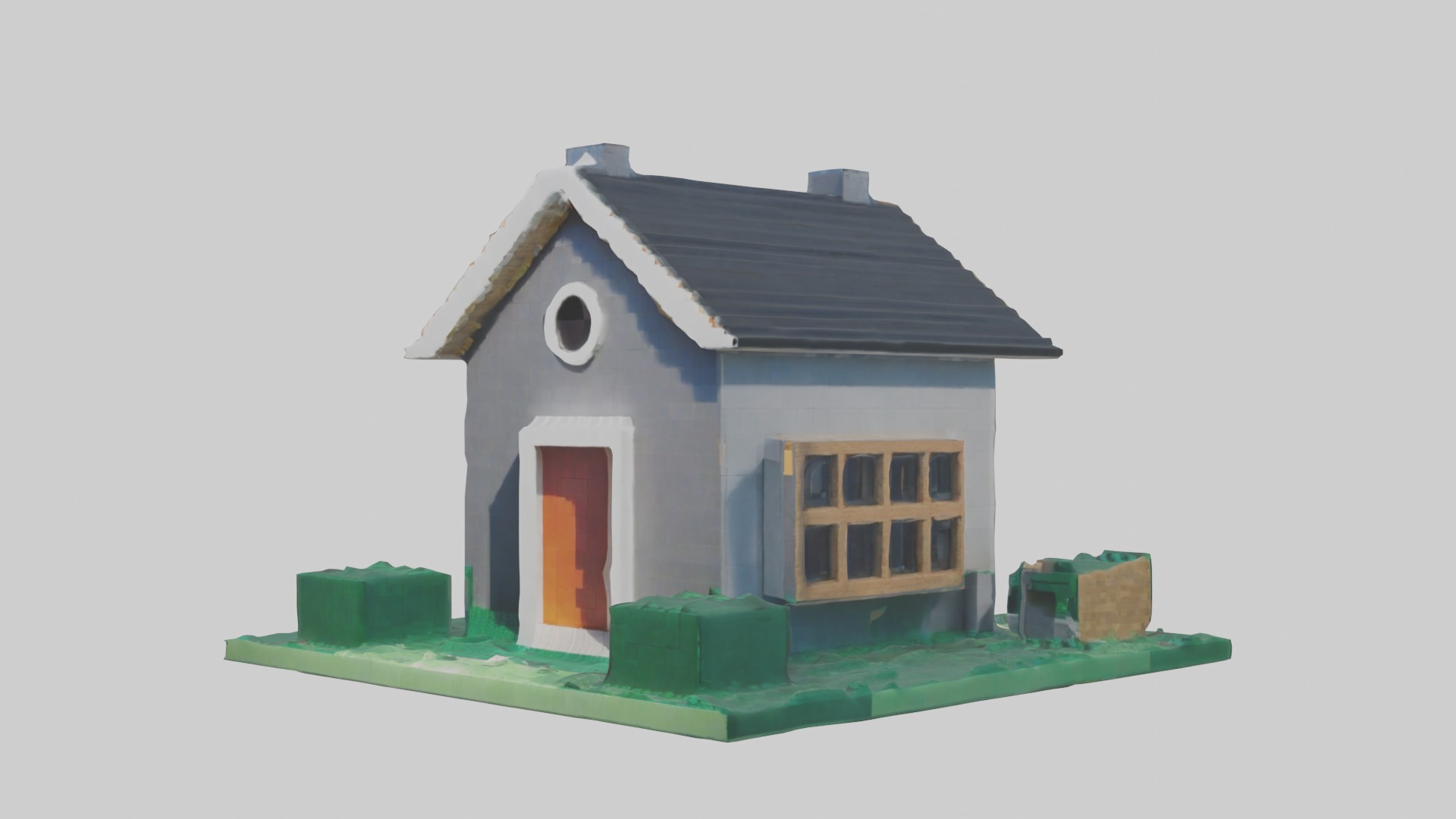 Blocky House Low-poly 3D model_5
