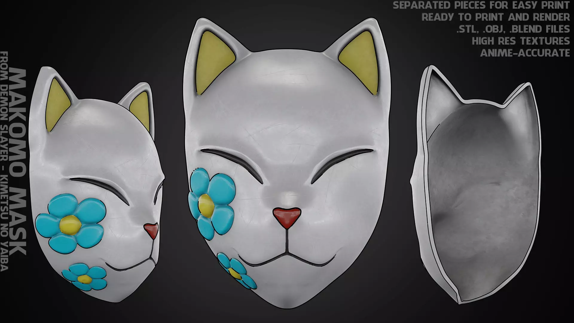 Demon Slayer Makomo White Warding Mask for Cosplay 3D print model_0