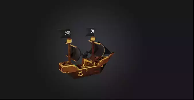 Blocky Pirate Ship   Low-poly 3D model