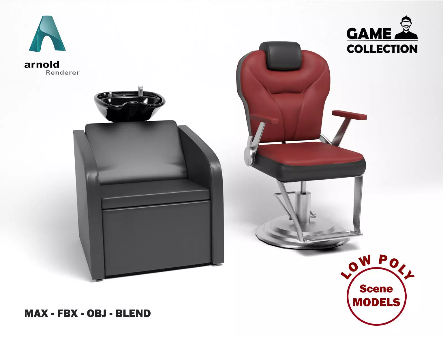 Hairdressing chairs Low-poly 3D model