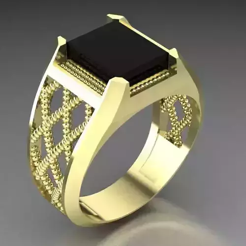 mens  ring with filigree and black stone onyx