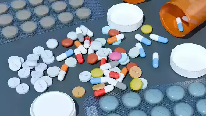 Realistic 3D Pills Container and Pill Strip Pack Game-Ready