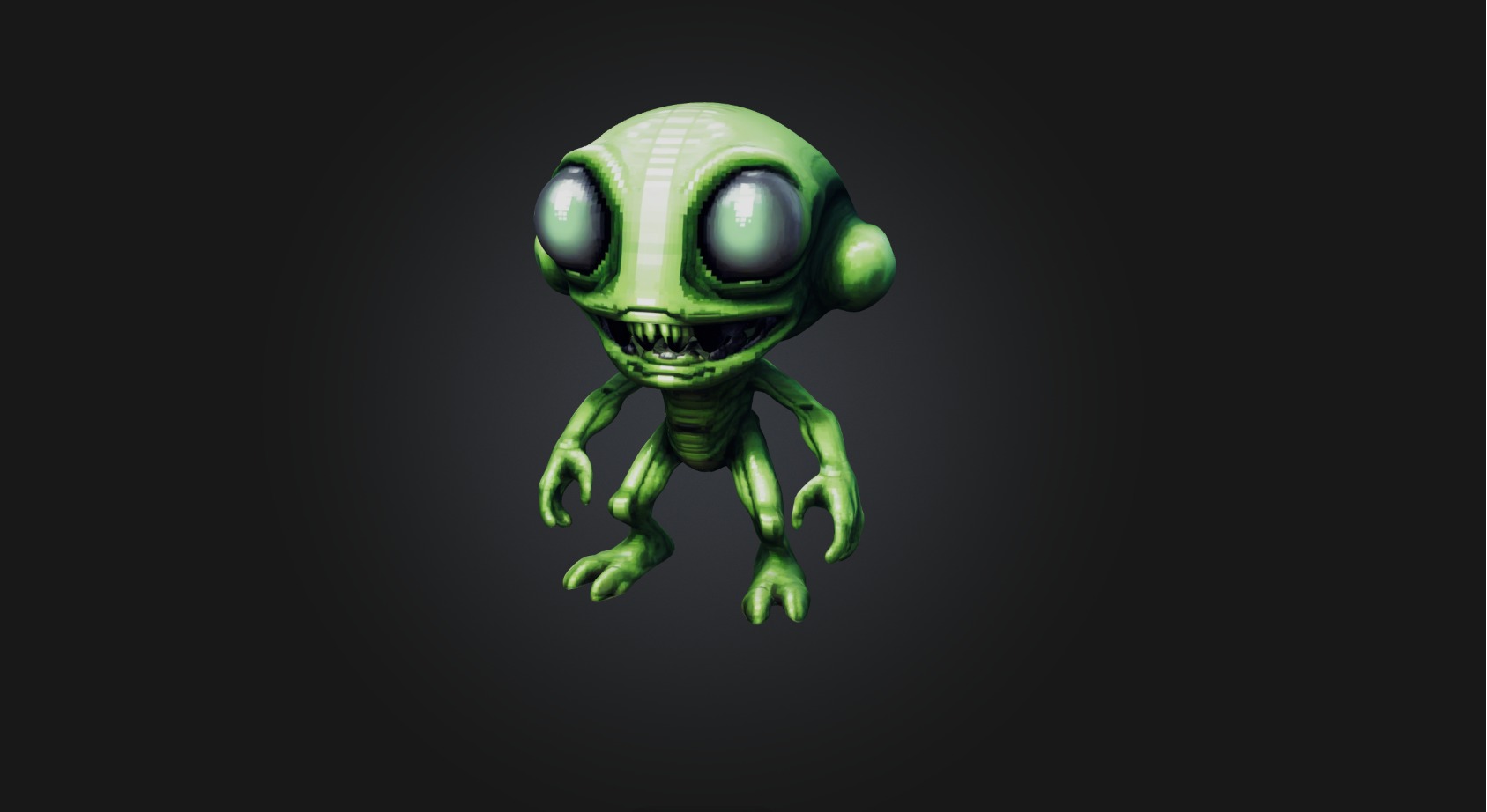 Pixel Art Alien   Low-poly 3D model_2
