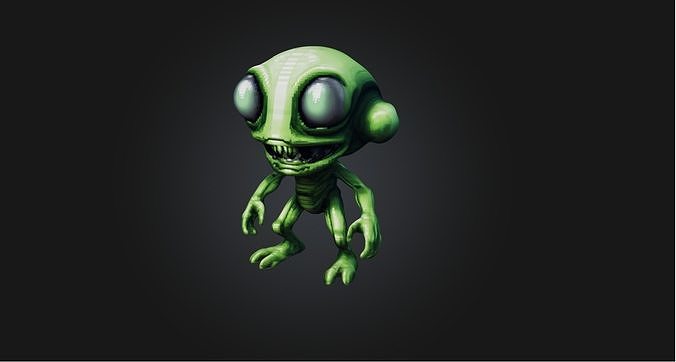 Pixel Art Alien   Low-poly 3D model