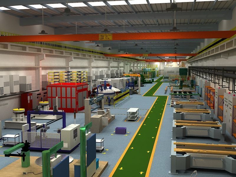 Factory Interior Scene and Equipment 3D model_4
