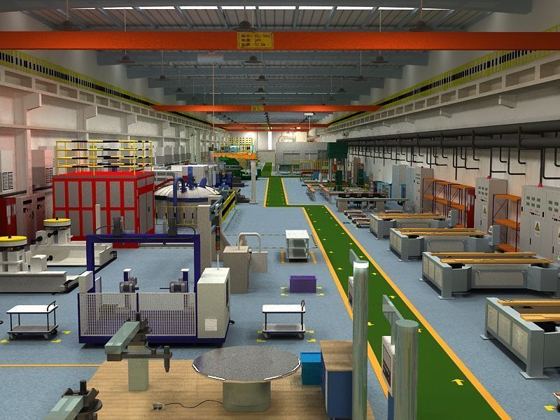 Factory Interior Scene and Equipment 3D model_5