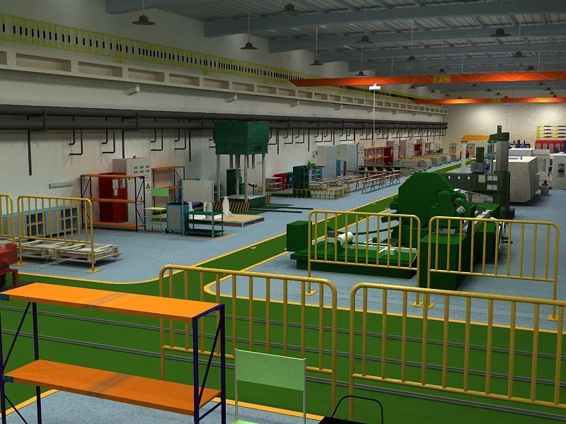 Factory Interior Scene and Equipment 3D model_2