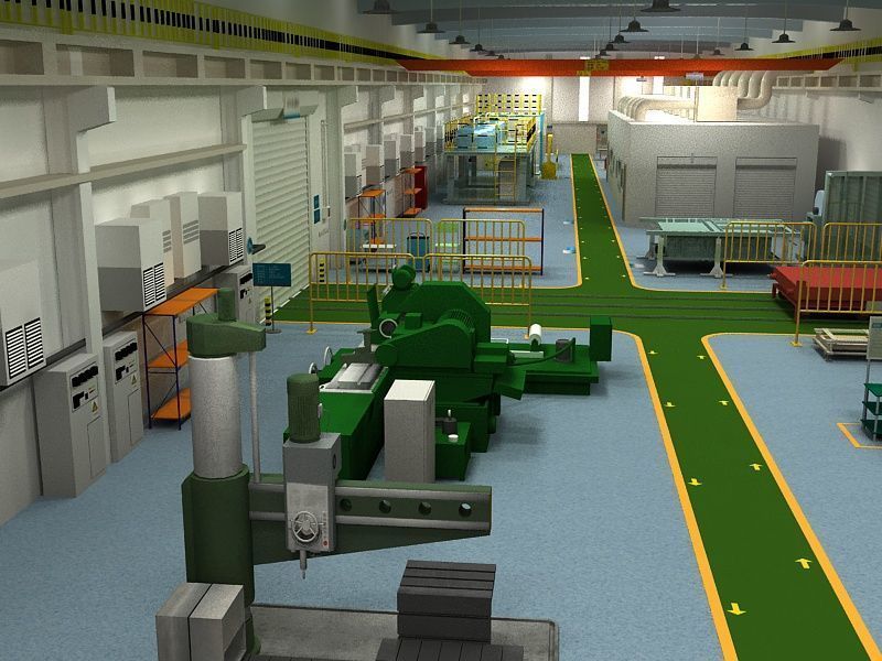 Factory Interior Scene and Equipment 3D model_9