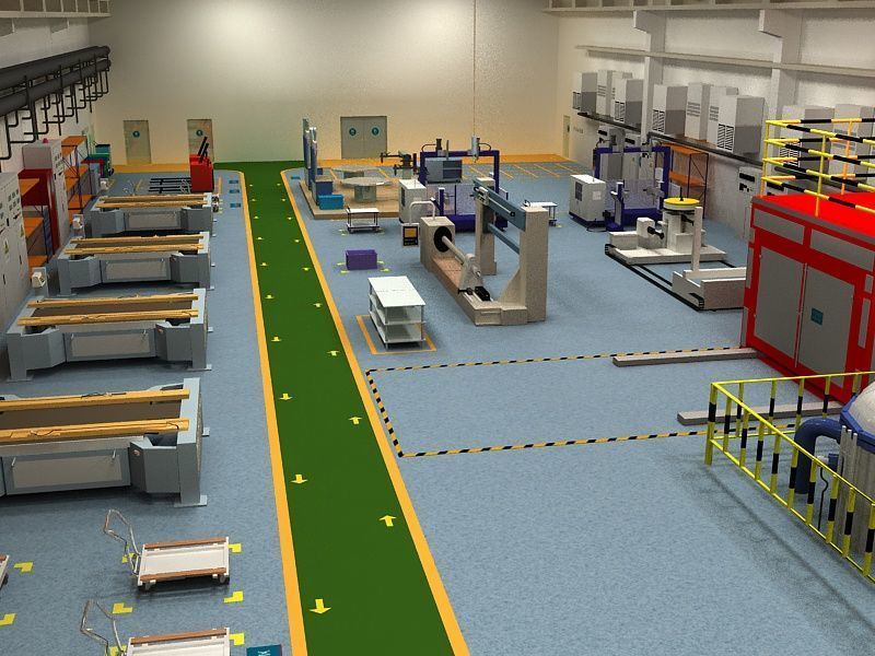 Factory Interior Scene and Equipment 3D model_13