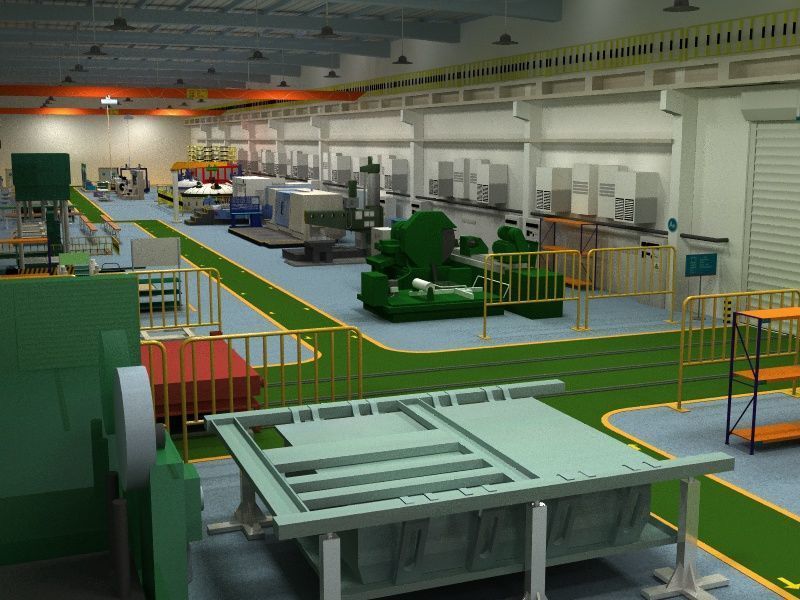 Factory Interior Scene and Equipment 3D model_1