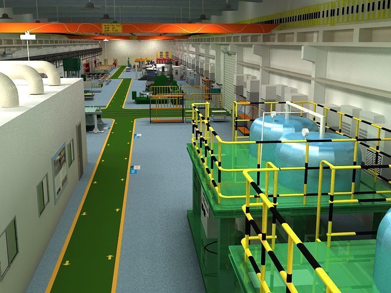 Factory Interior Scene and Equipment 3D model_3