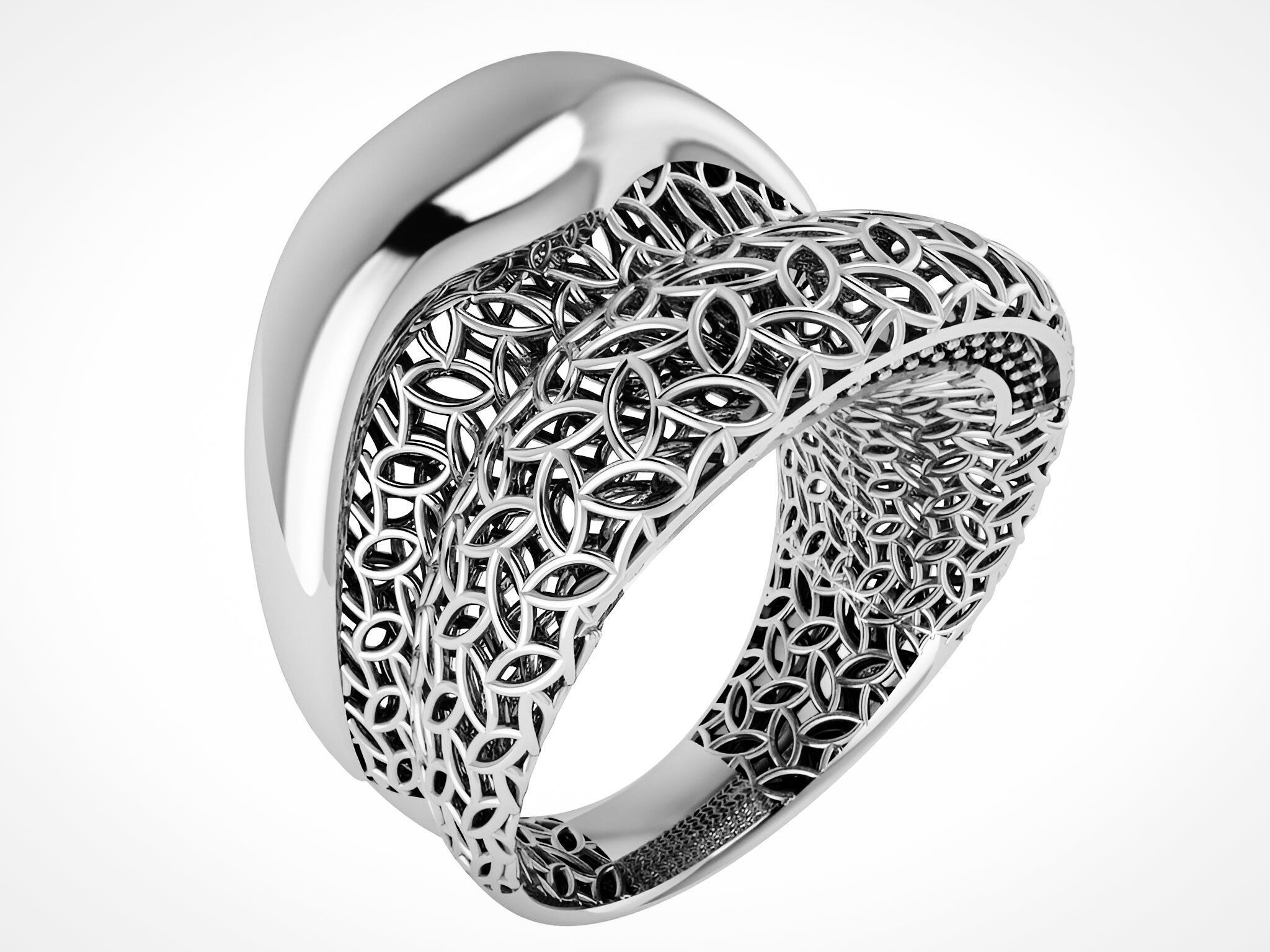 Leaves Wire Mesh Plain gold ring 3D print model_2