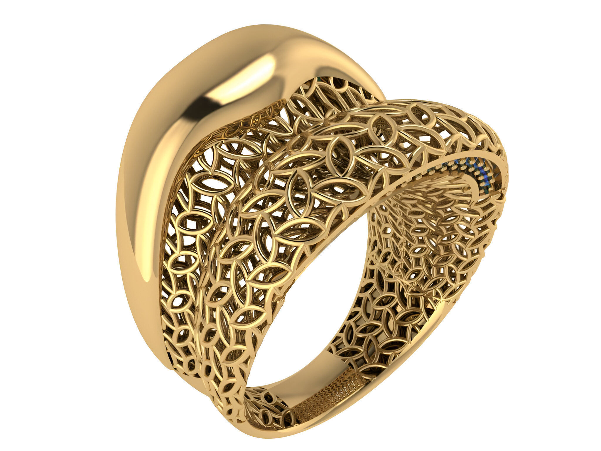Leaves Wire Mesh Plain gold ring 3D print model_1