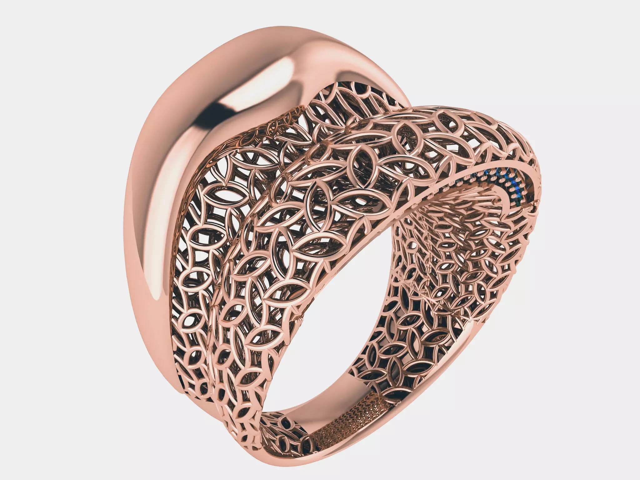 Leaves Wire Mesh Plain gold ring 3D print model_0