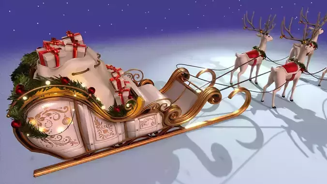 Santa Claus Sleigh with reindeers Low-poly 3D model Santa Claus Sleigh with reindeers Low-poly 3D model