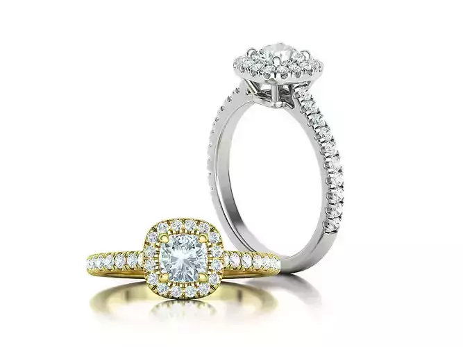 Cushion Halo Engagement Ring 5x5 Gem French Pave Setting 3D print model