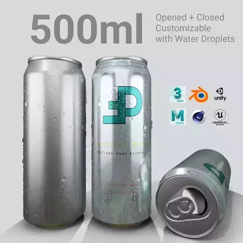 Regular 500ml Beverage Can Open and Closed Tabs with Droplets Low-poly 3D model
