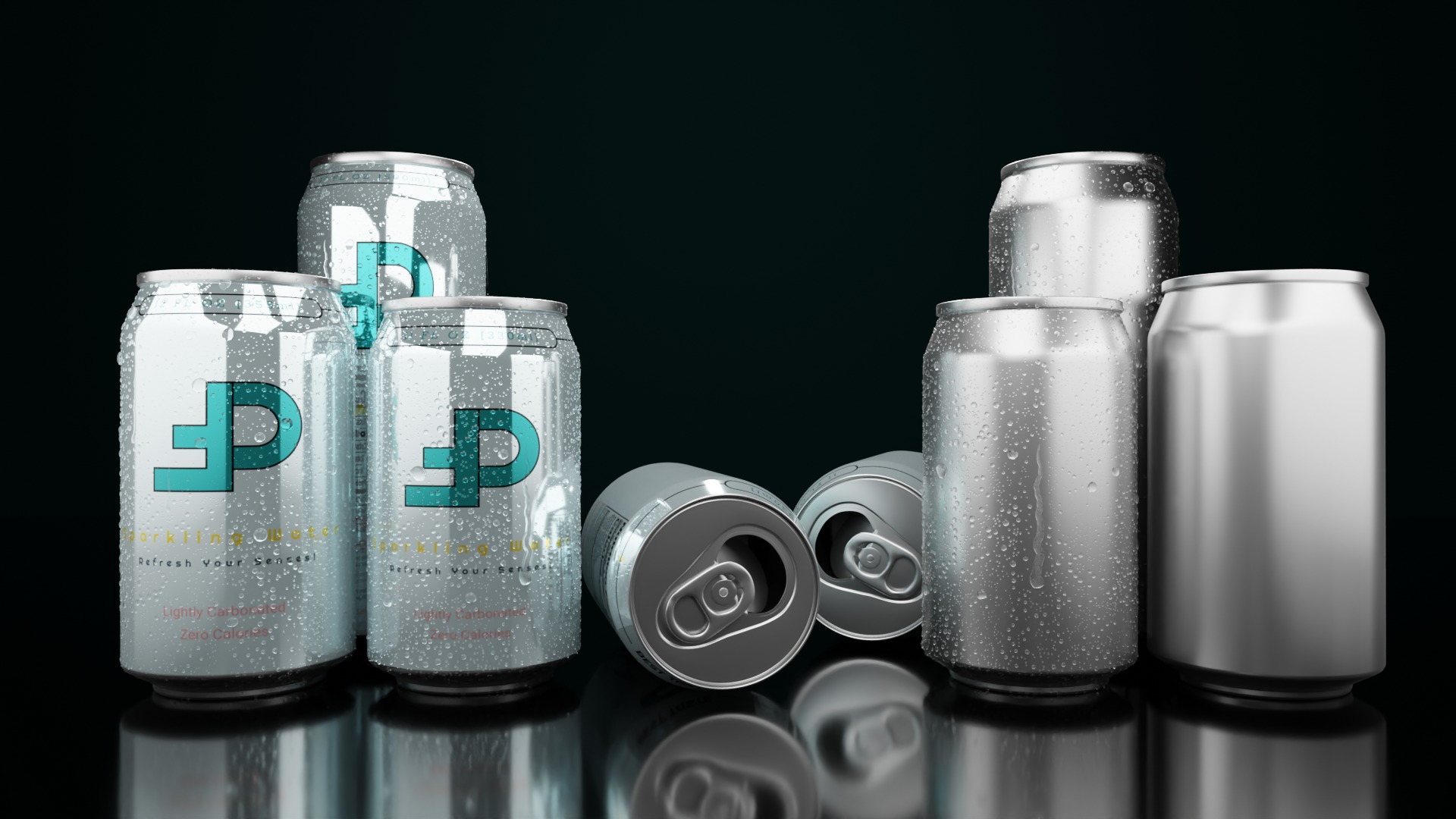 Regular Beverage Cans Set Open and Closed Tabs with Droplets 3D Model Collection_5