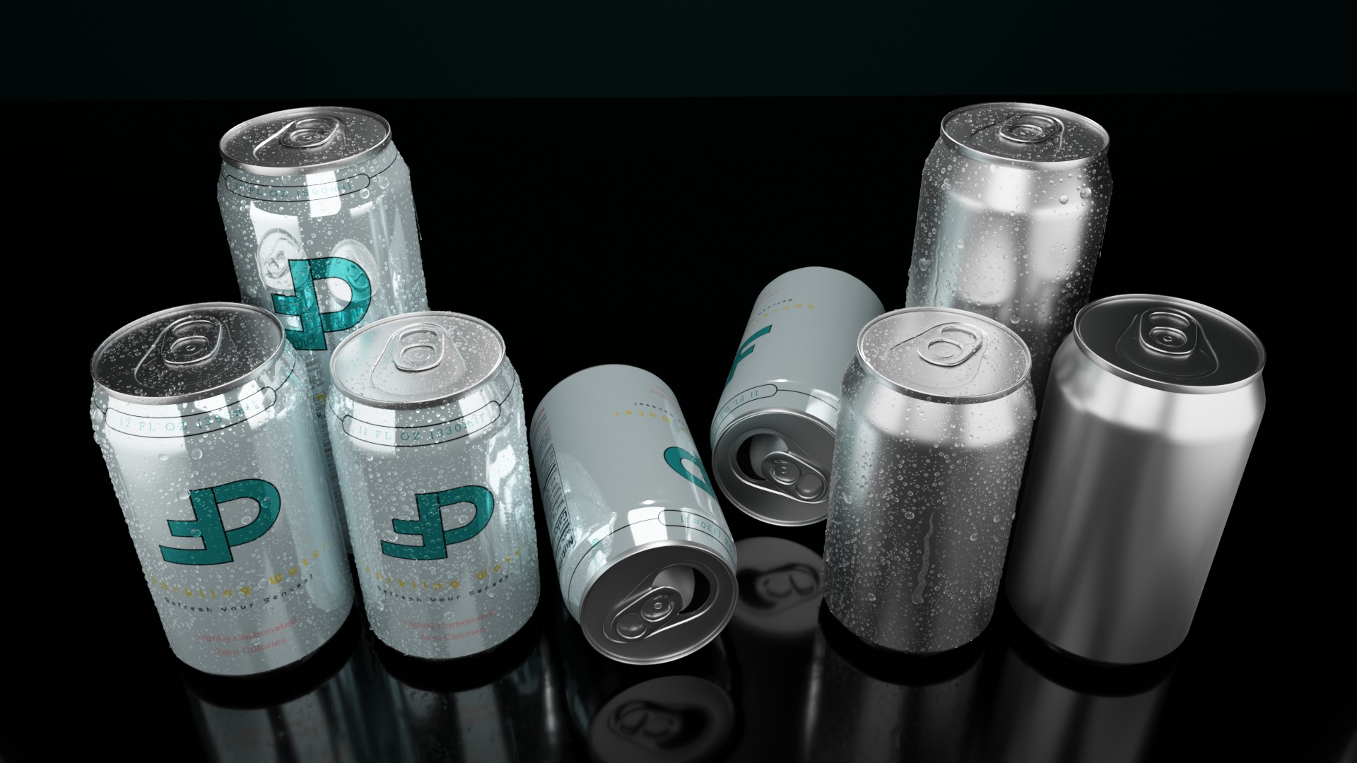 Regular Beverage Cans Set Open and Closed Tabs with Droplets 3D Model Collection_6