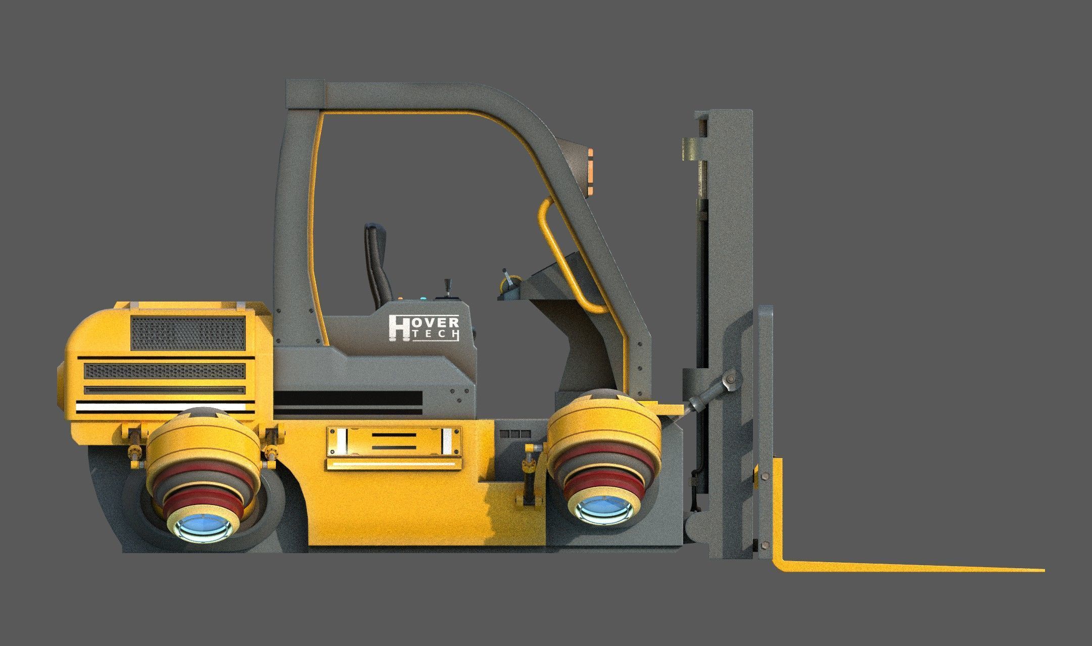 Scifi HoverForklift Low-poly 3D model_7