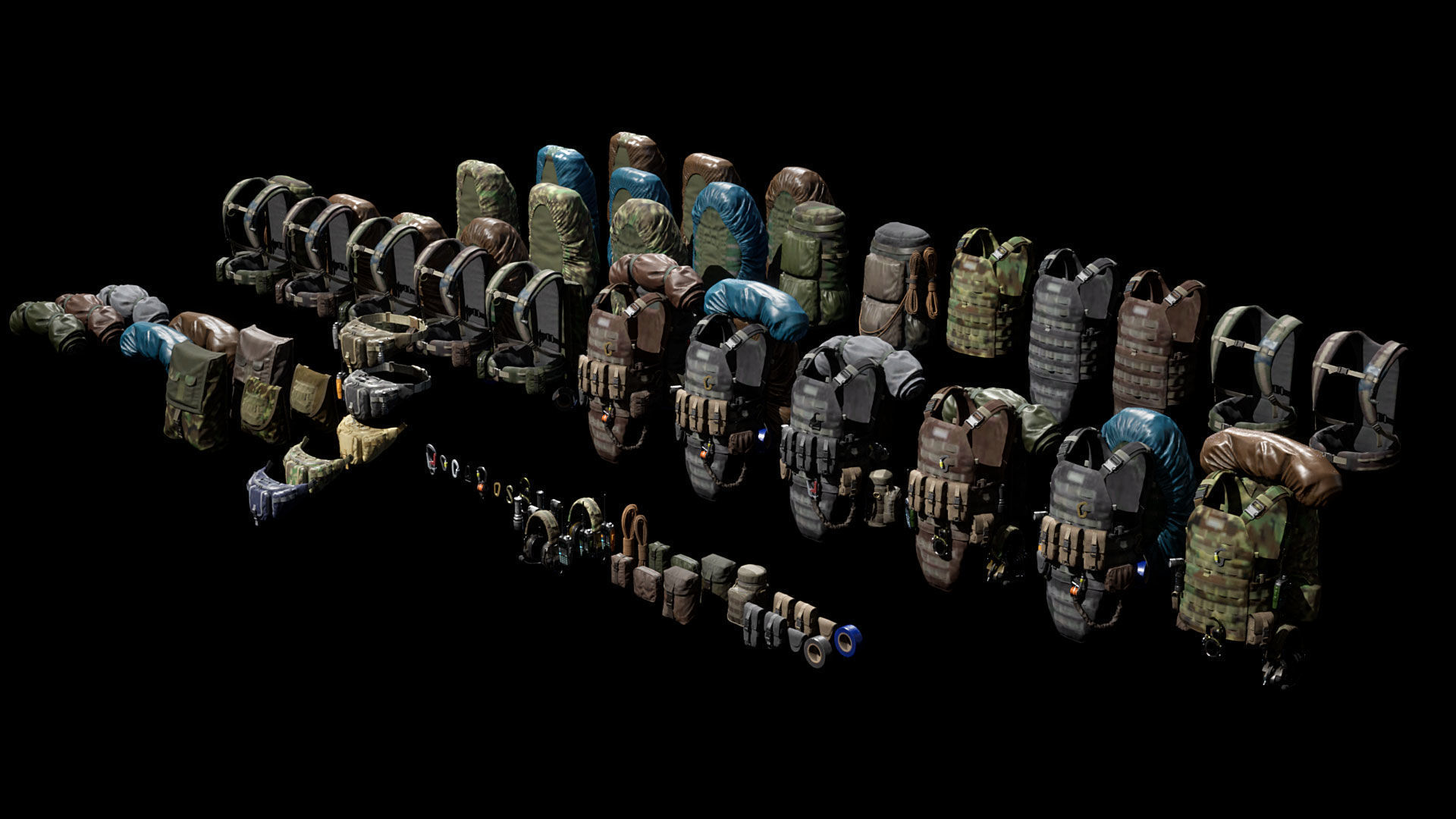 Vest backpacks Bags Pouches and Survival Kits Low-poly 3D model_22