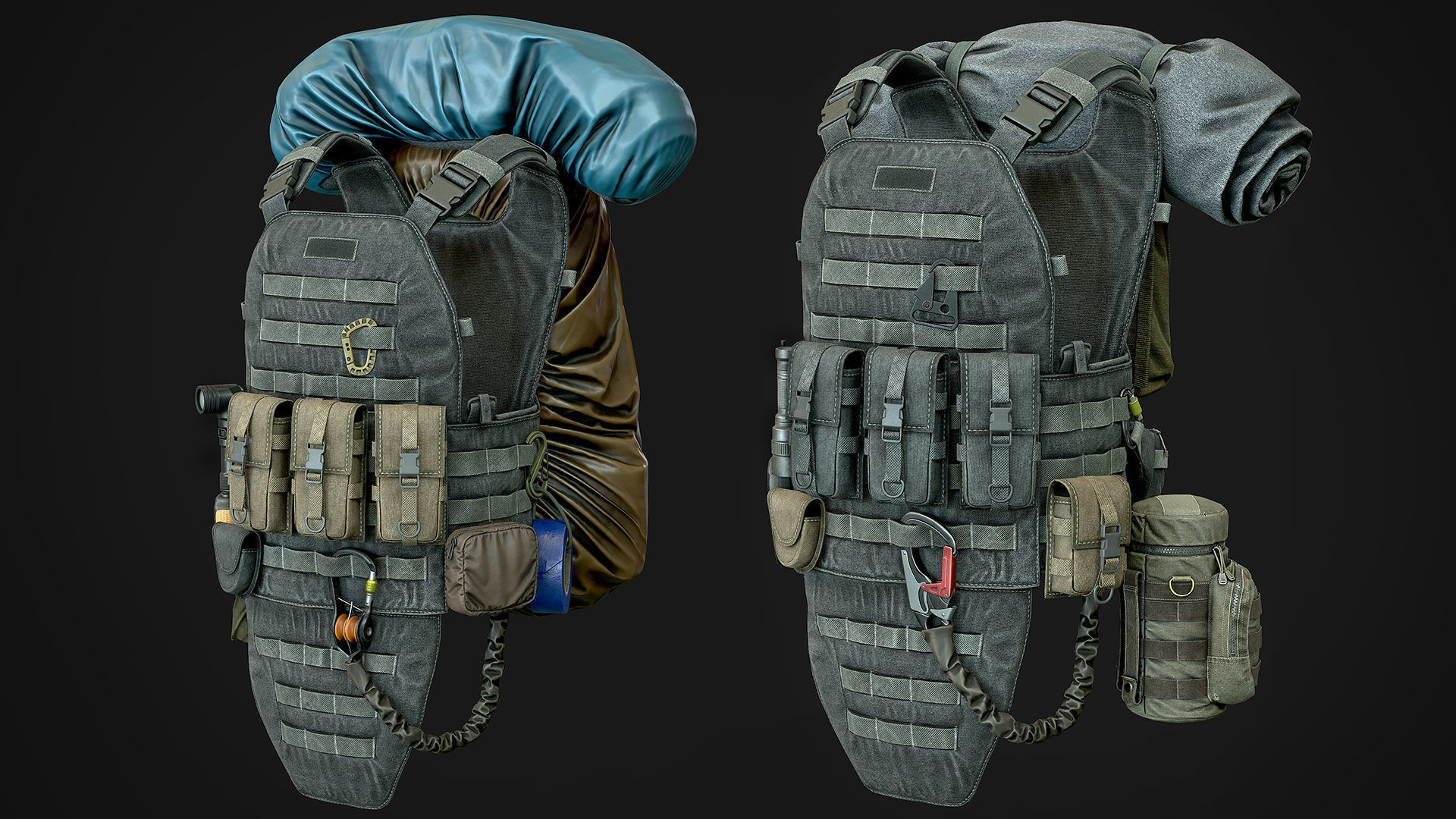 Vest backpacks Bags Pouches and Survival Kits Low-poly 3D model_7
