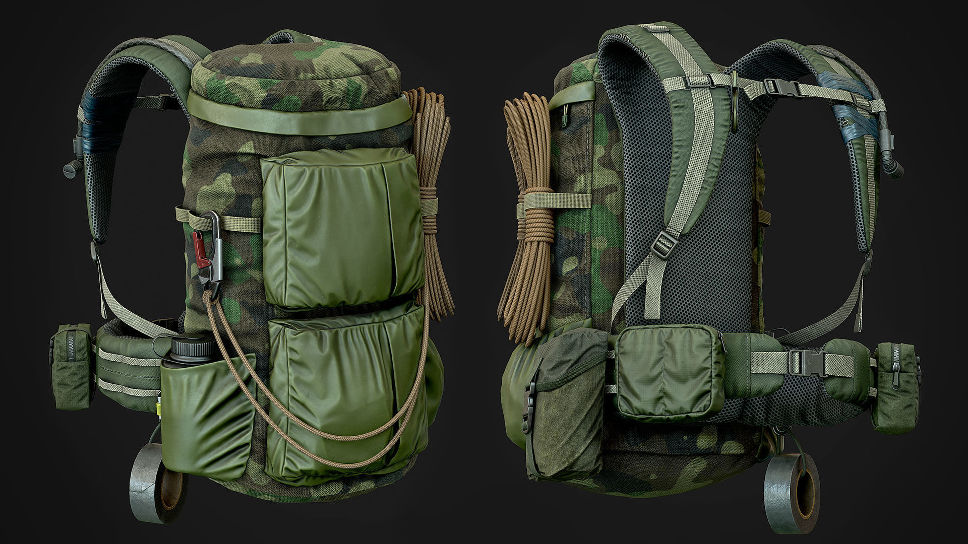 Vest backpacks Bags Pouches and Survival Kits Low-poly 3D model_8