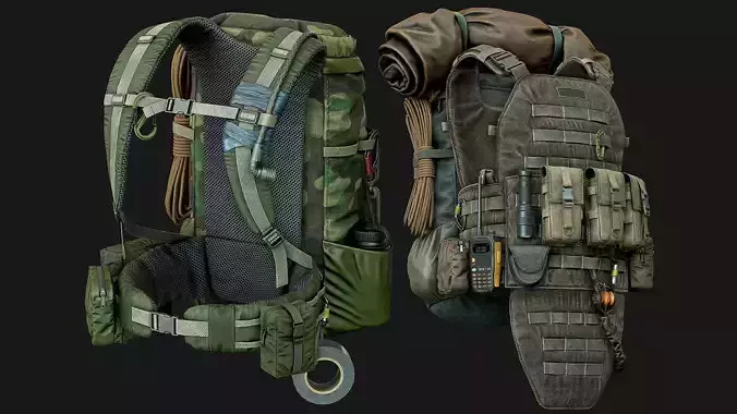 Vest  backpacks Bags  Pouches   Survival Kits Low-poly 3D model
