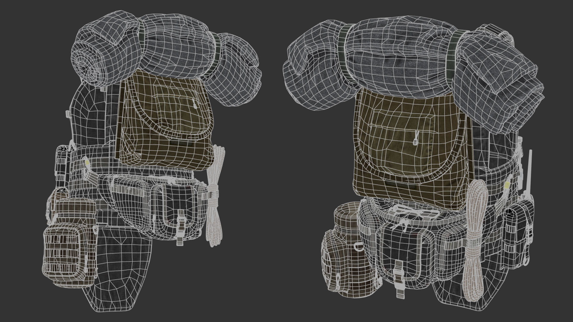 Vest backpacks Bags Pouches and Survival Kits Low-poly 3D model_30