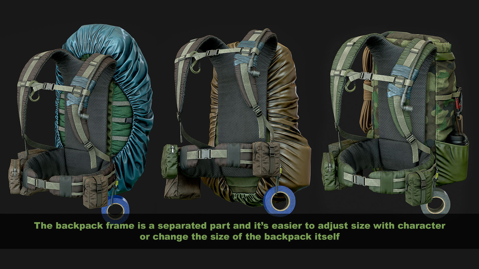 Vest backpacks Bags Pouches and Survival Kits Low-poly 3D model_12