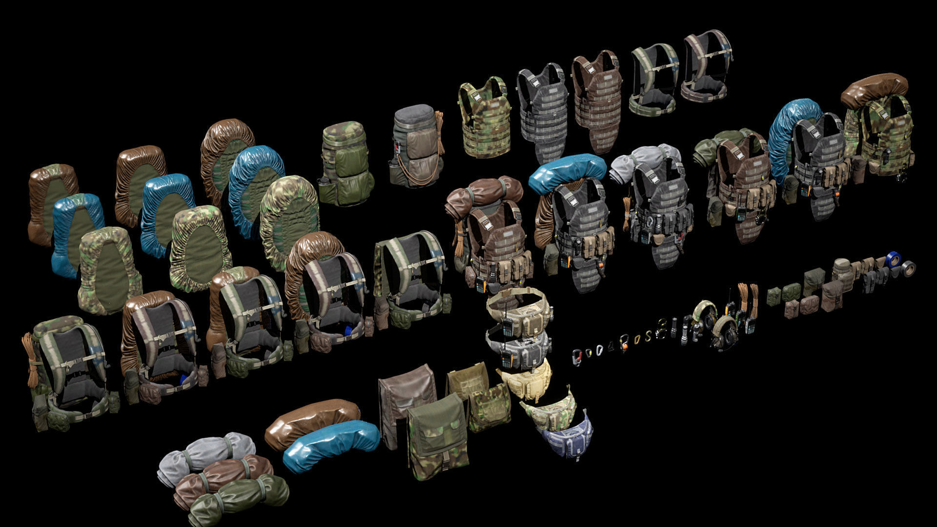 Vest backpacks Bags Pouches and Survival Kits Low-poly 3D model_21