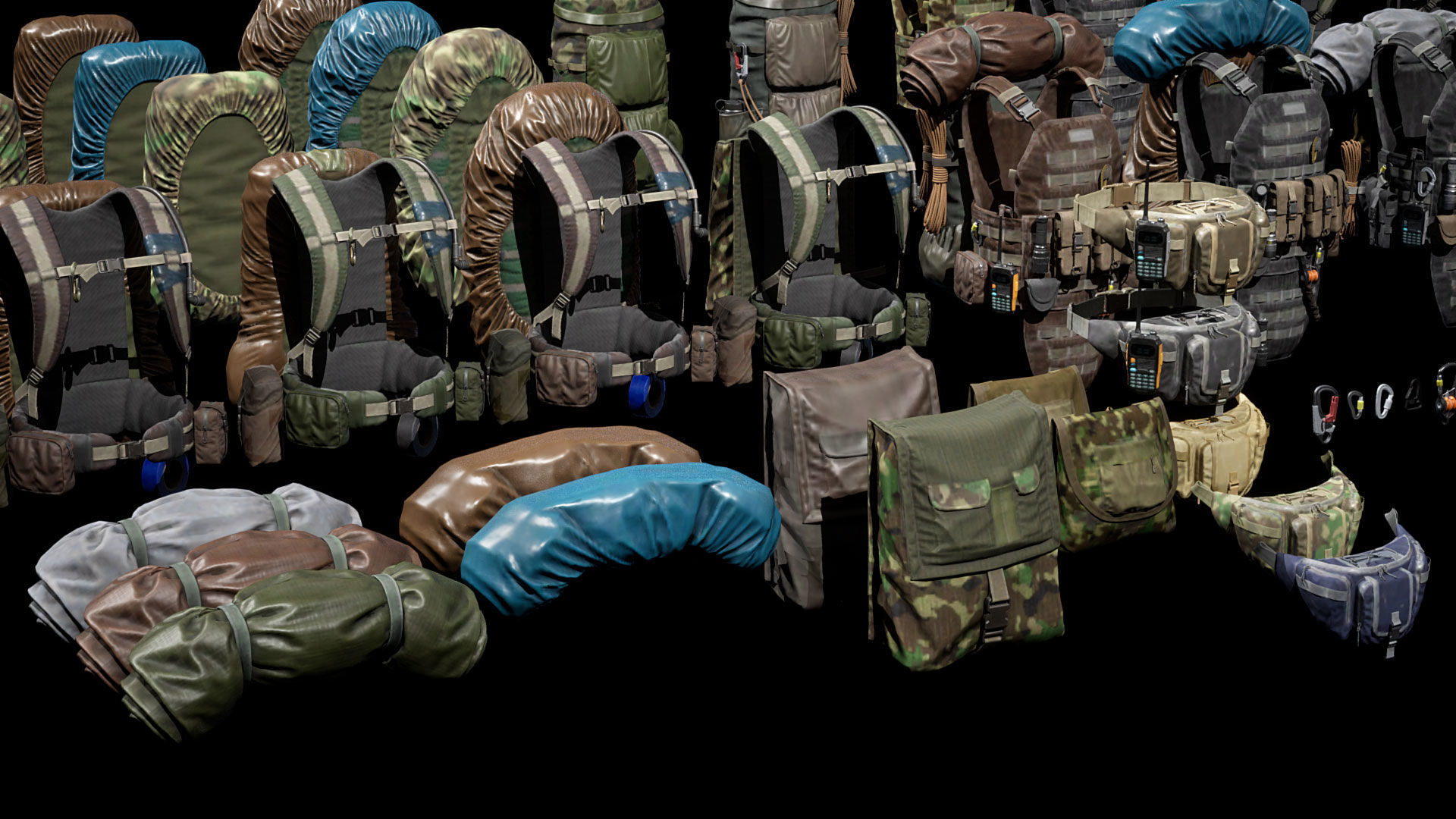 Vest backpacks Bags Pouches and Survival Kits Low-poly 3D model_20