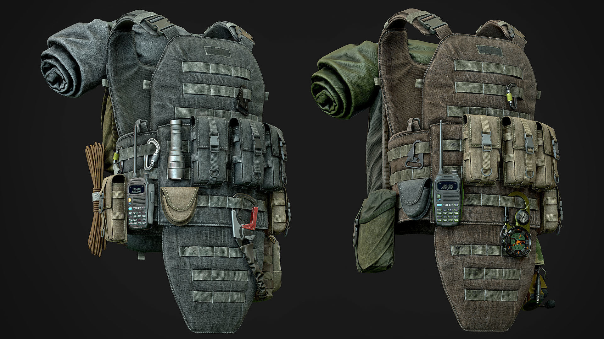 Vest backpacks Bags Pouches and Survival Kits Low-poly 3D model_2