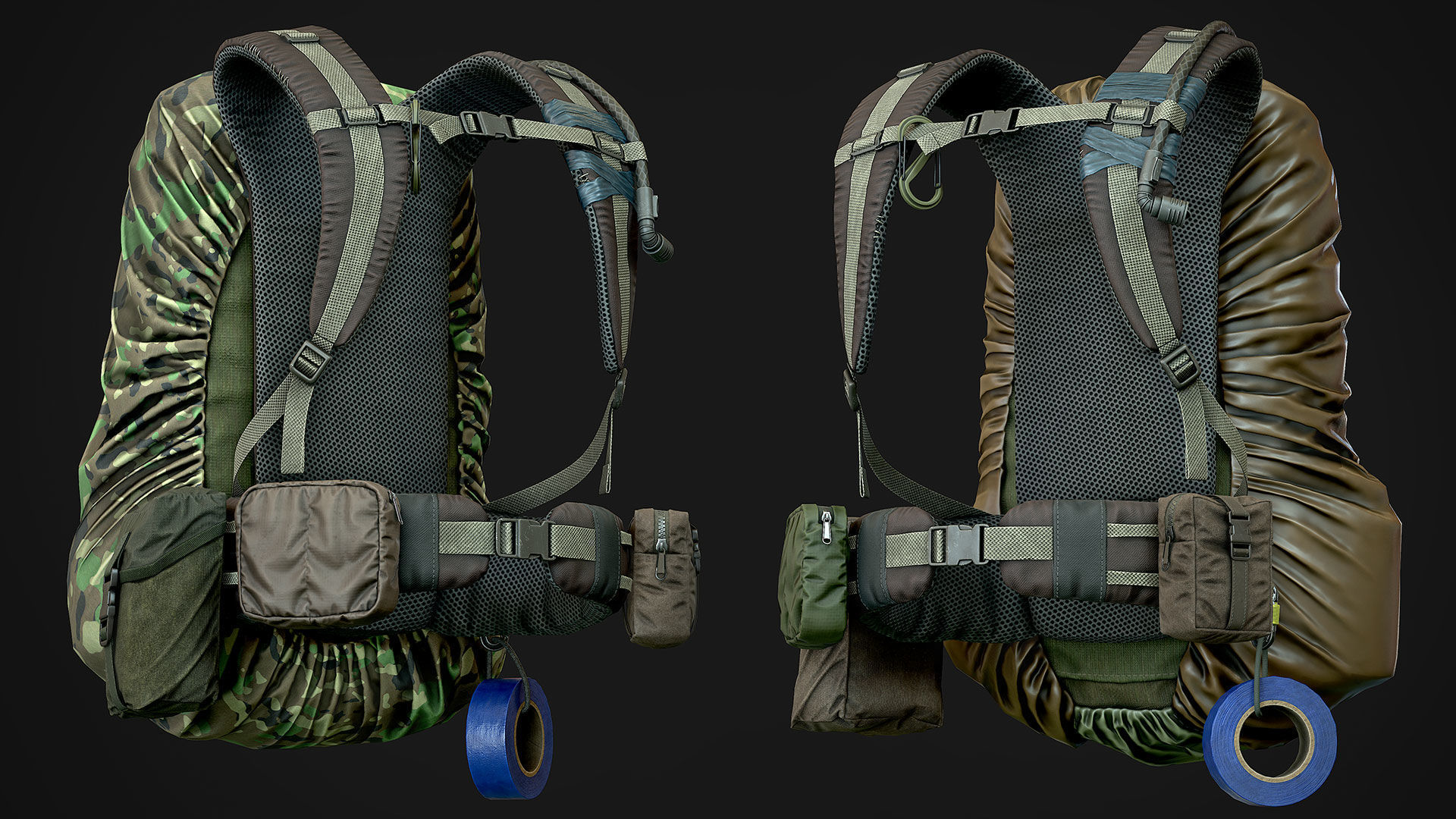 Vest backpacks Bags Pouches and Survival Kits Low-poly 3D model_11