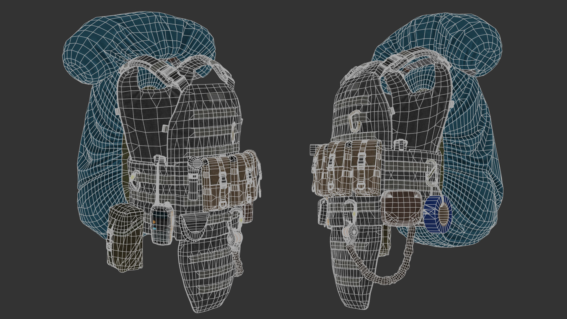 Vest backpacks Bags Pouches and Survival Kits Low-poly 3D model_33